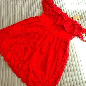Red lace off shoulder dress